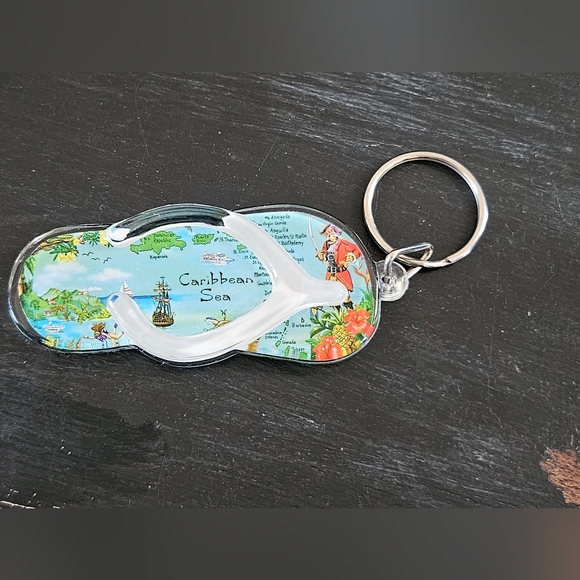 Caribbean Sea Map Flip Flop Surfing Beach Islands Souvenir Keyring Keychain Keys - Picture 3 of 5